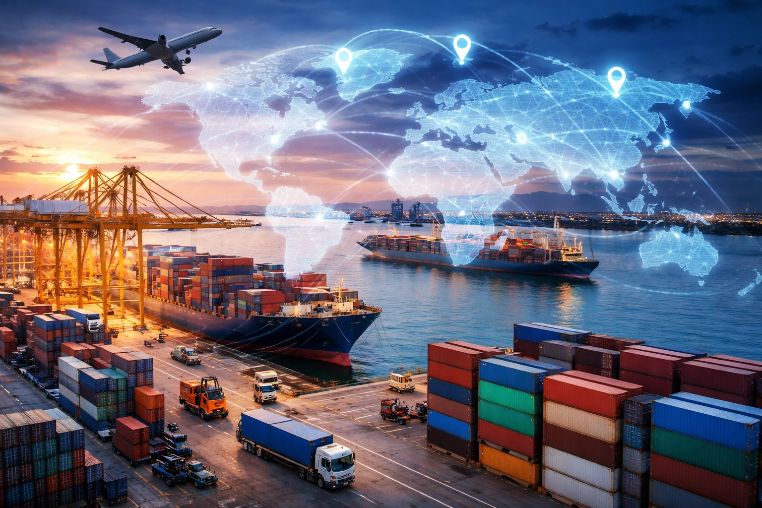 Global shipping network connecting carriers, ports, and logistics partners worldwide